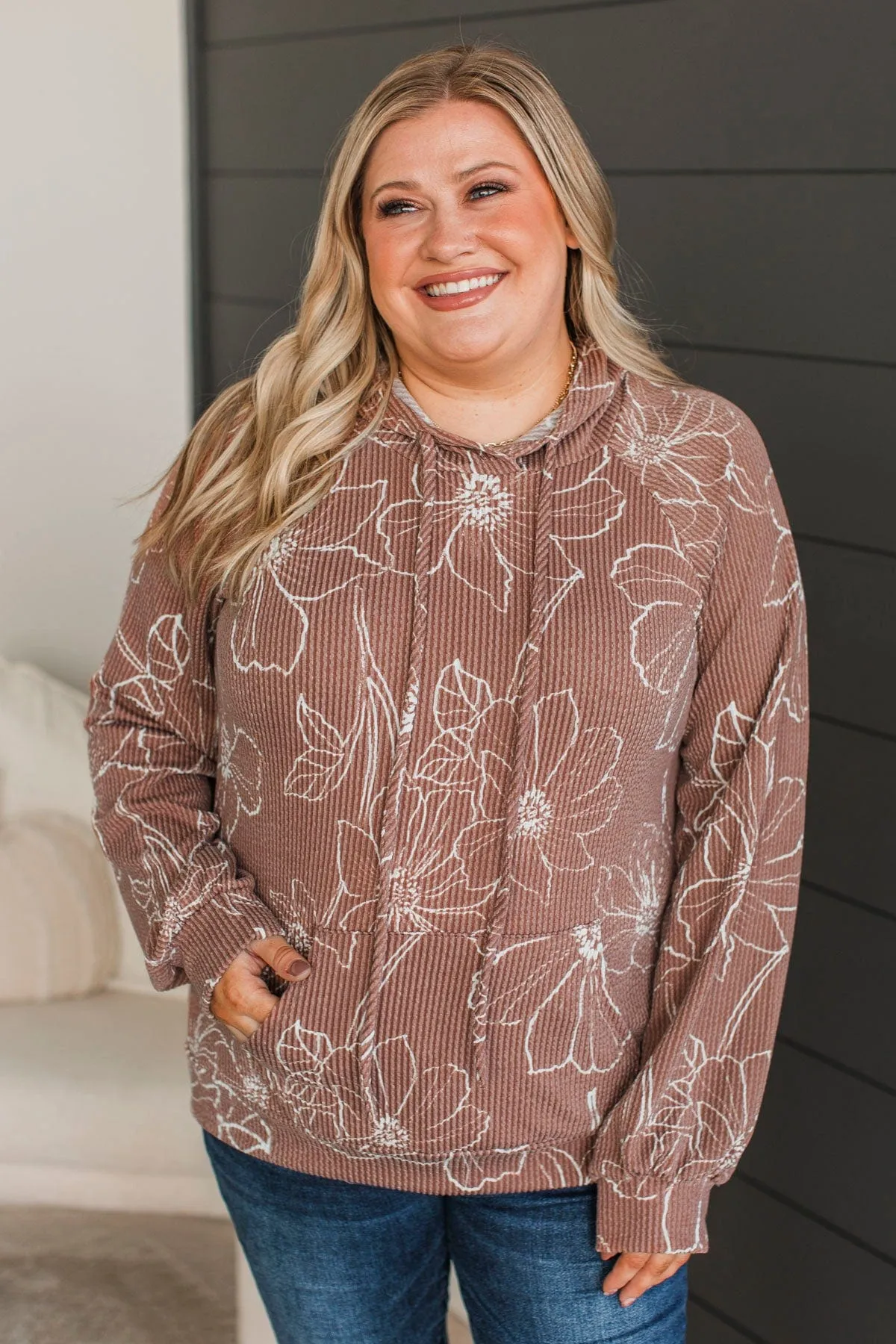 Matters Of Love Hooded Floral Top- Clay