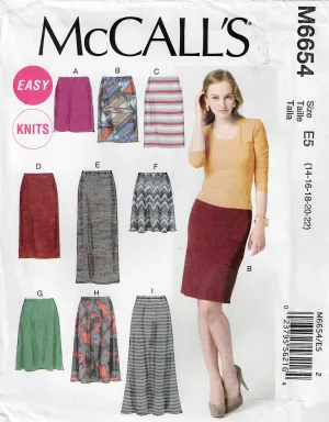 McCall's 6654 EASY Womens Stretch Knit Skirts Out Of Print Sewing Pattern Size 14 - 22 UNCUT Factory Folded