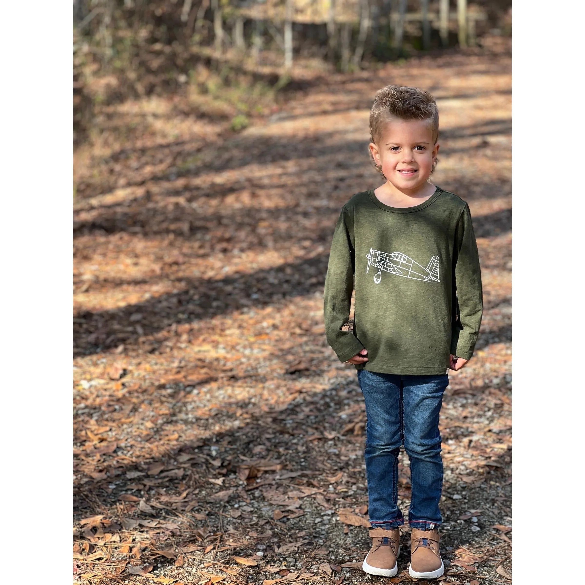 Me & Henry Green Plane Cherokee Raglan Printed Tee