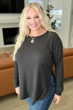Melange Baby Waffle Long Sleeve Top in Black look