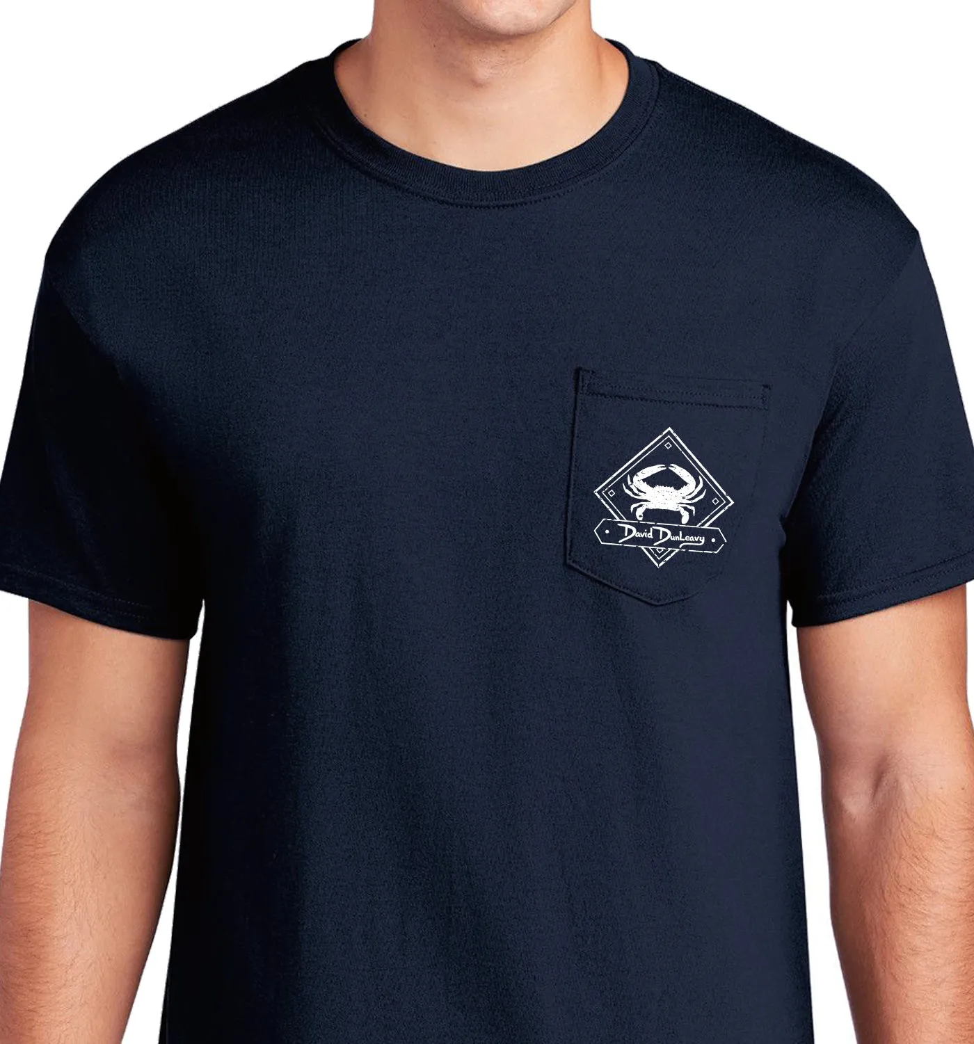 Men's Red, White & Blue Crab Short Sleeve Cotton Navy Pocket T-Shirt