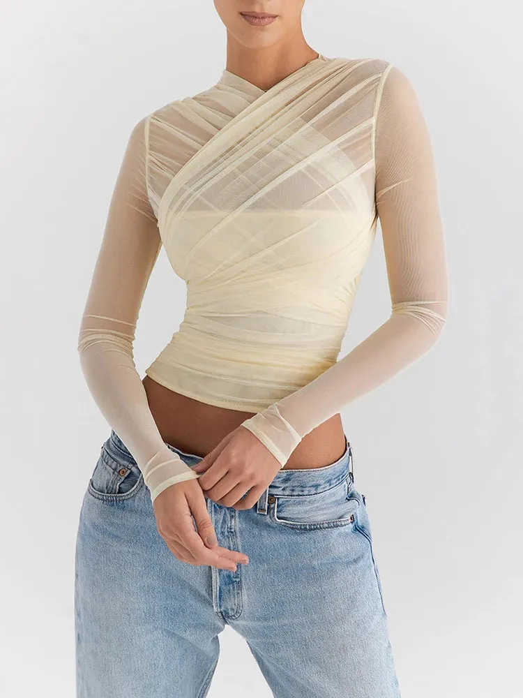 Mesh Long Sleeve Party Sexy Tops