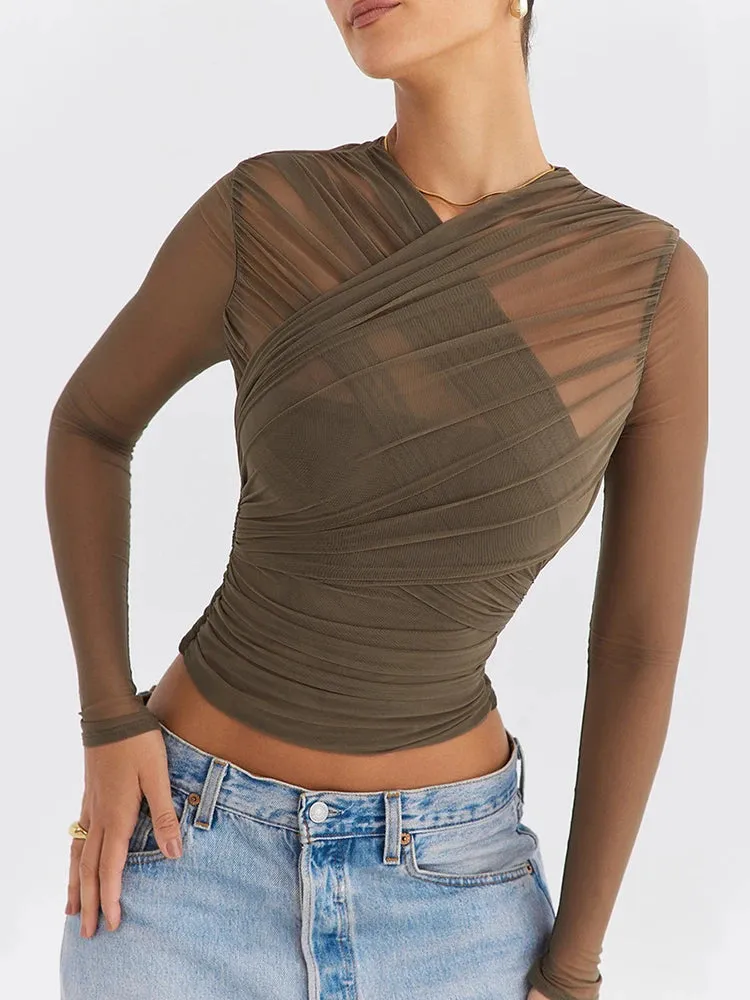 Mesh Long Sleeve Party Sexy Tops