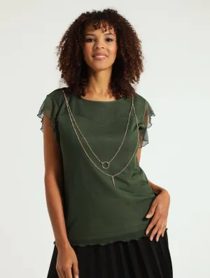 Mesh Top With Necklace - Fatigue