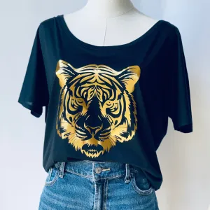 Metallic Tiger Womens Flowy V Neck
