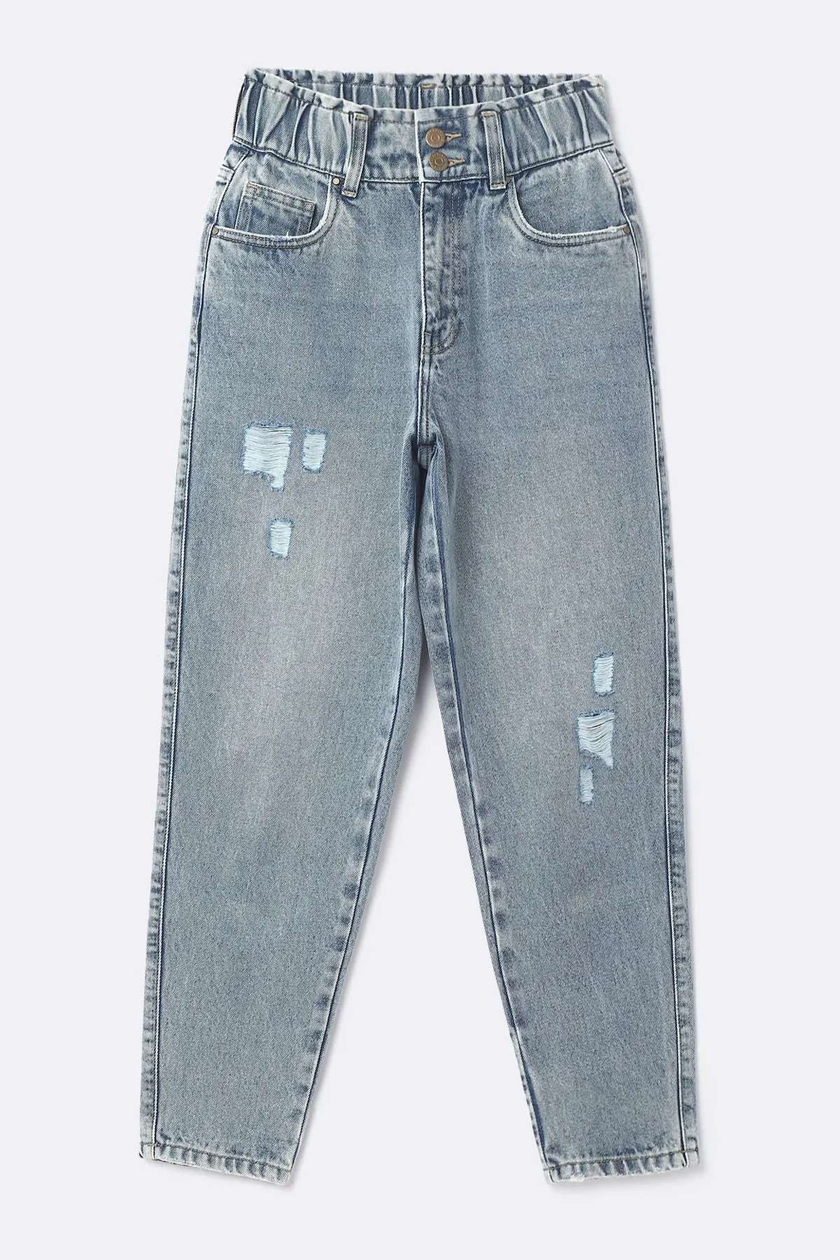 Mid wash Mom fit Jeans with elasticated wasit