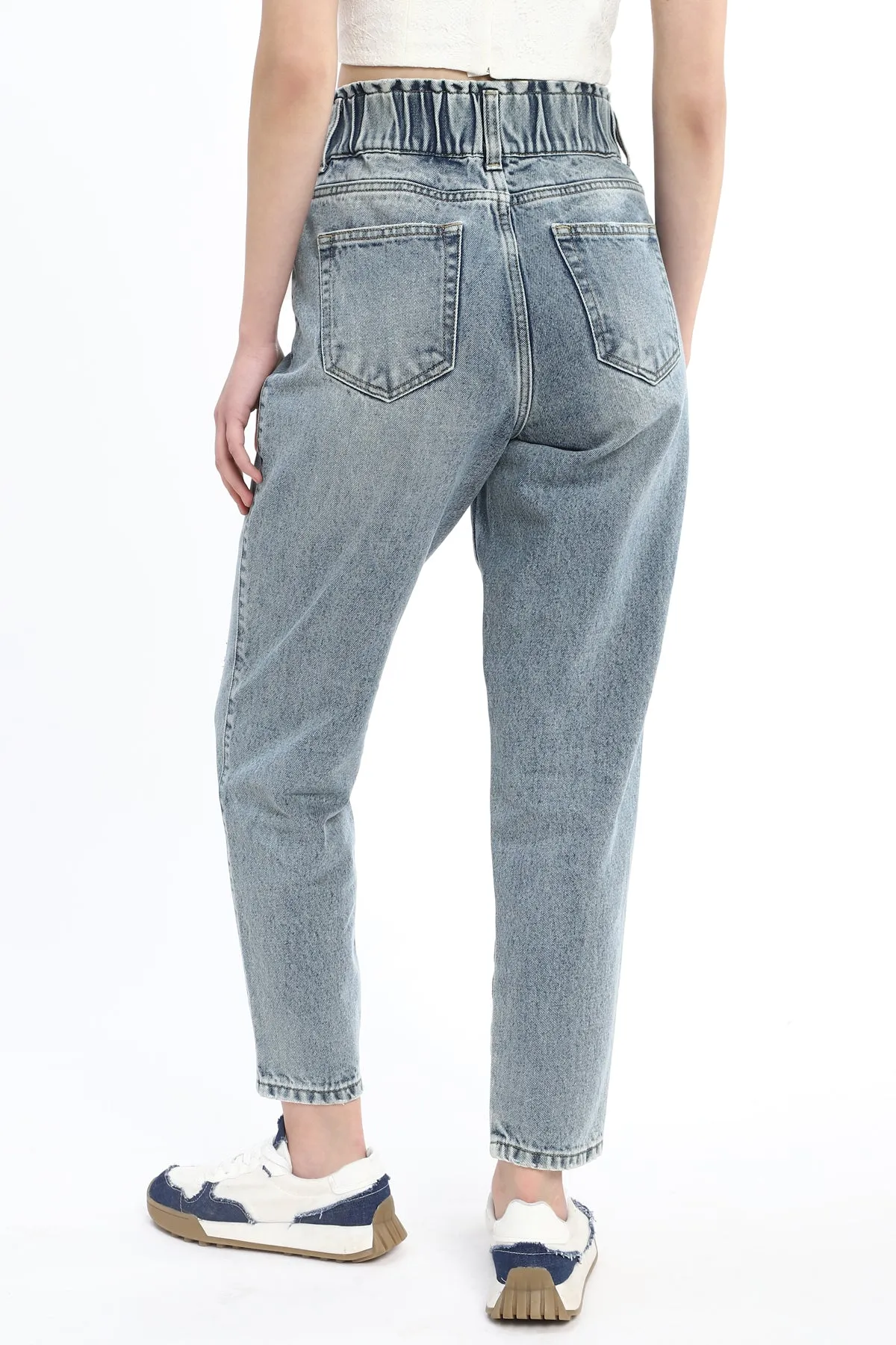 Mid wash Mom fit Jeans with elasticated wasit