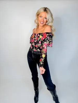 Midnight Rose Ruffle Bodysuit