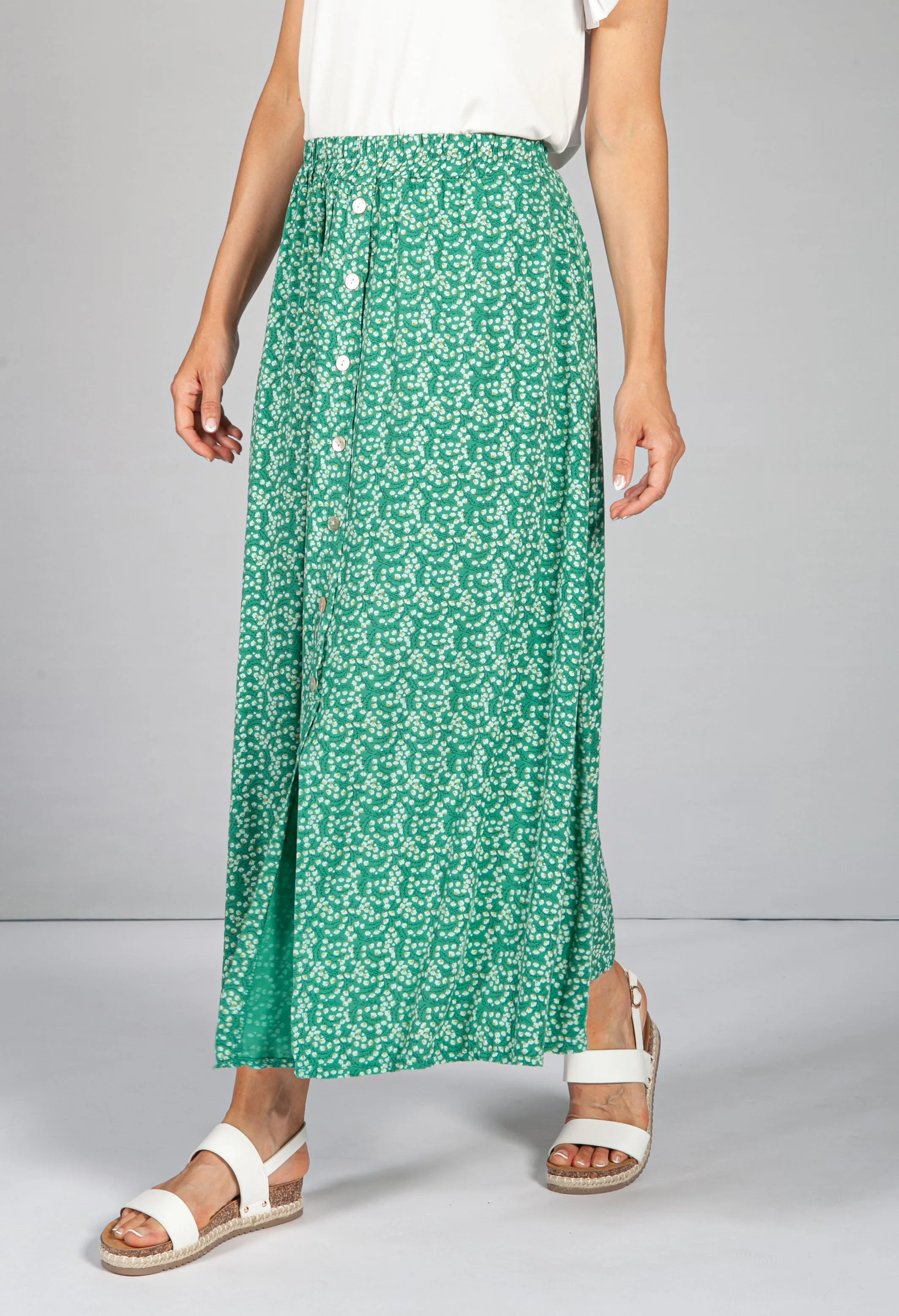 Mini Bloom Faux Button Down Skirt in Spring Green-1