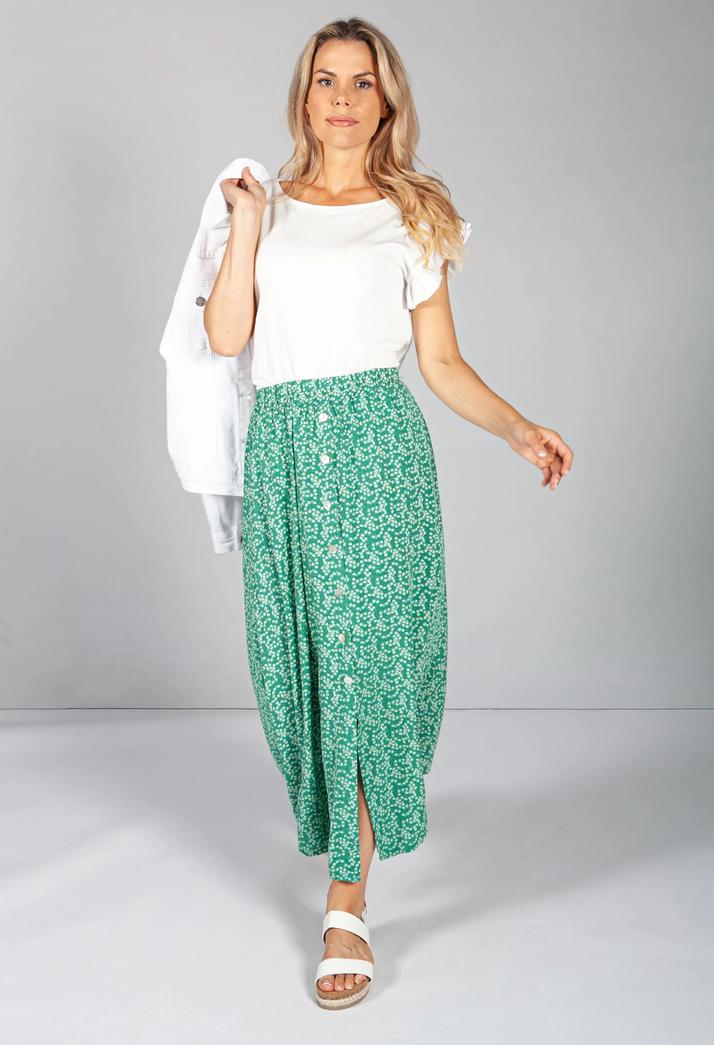 Mini Bloom Faux Button Down Skirt in Spring Green-1