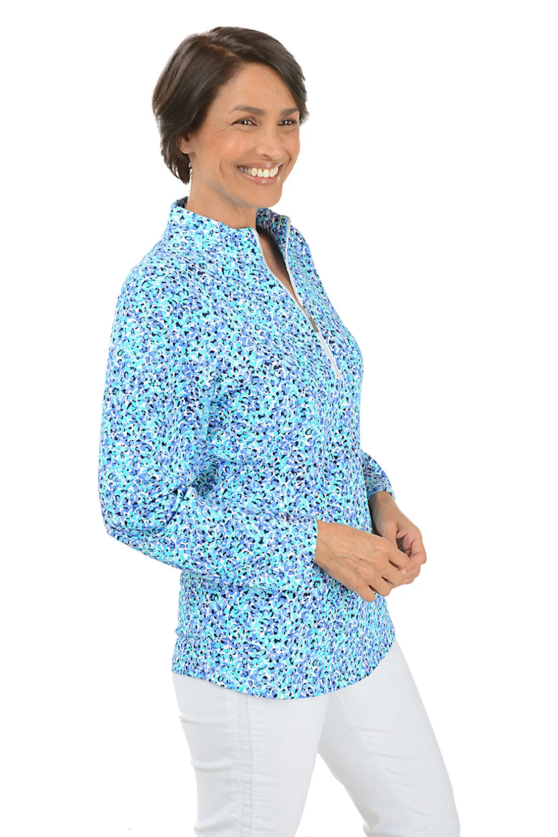 Mini Flowers Cooling UPF50  Mock Neck Top