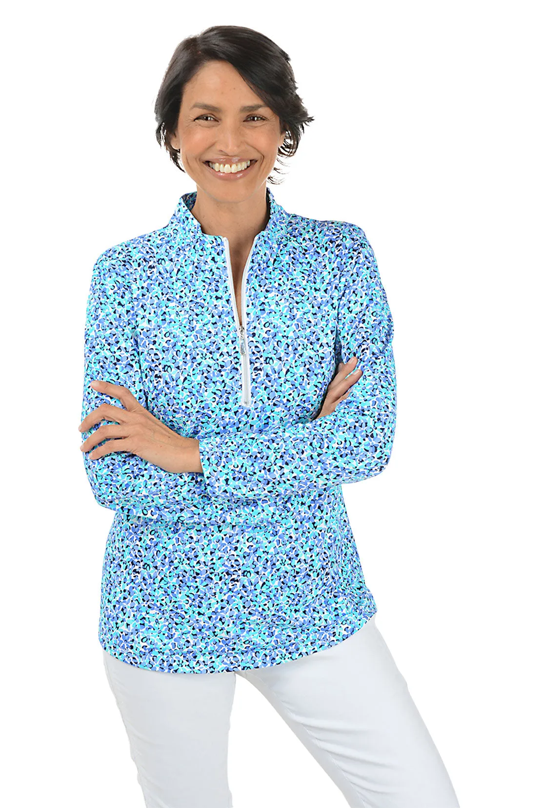 Mini Flowers Cooling UPF50  Mock Neck Top