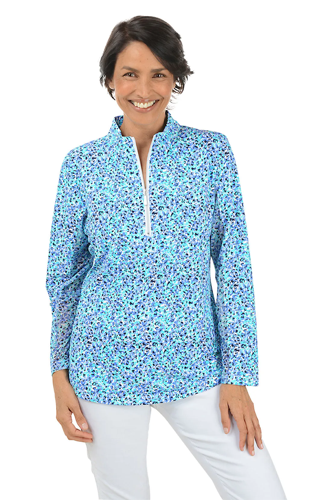 Mini Flowers Cooling UPF50  Mock Neck Top