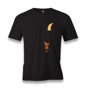 Monkey Climbing for Banana in the Pocket Men's Black Tshirt