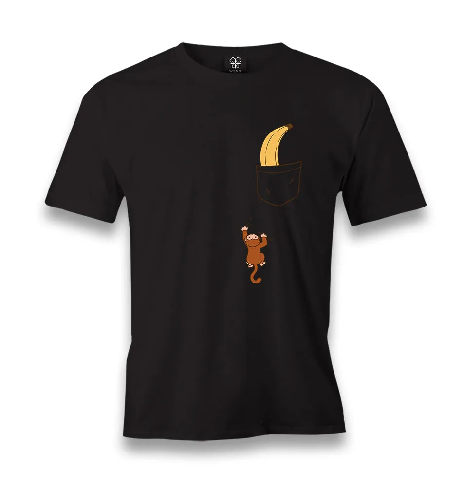 Monkey Climbing for Banana in the Pocket Men's Black Tshirt