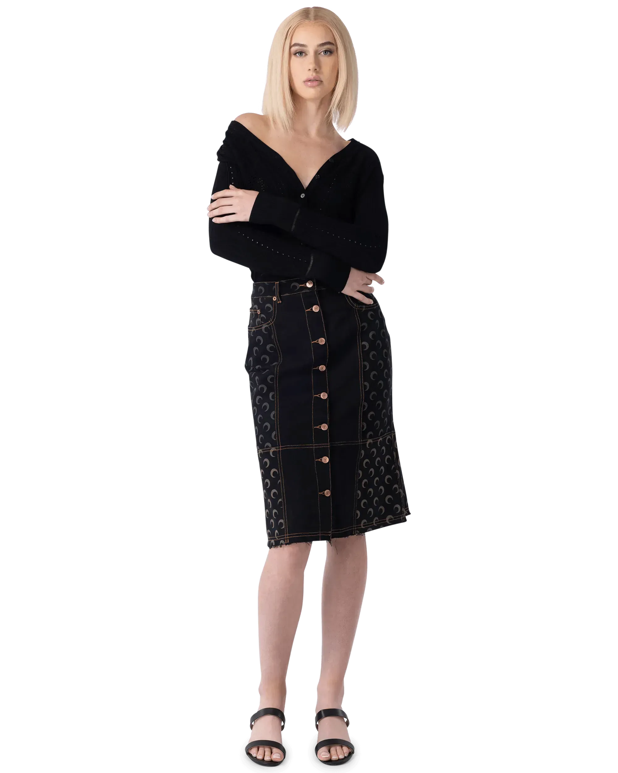 Moon Denim Button-Down Midi Skirt