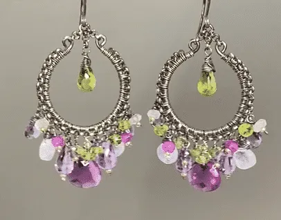 Multi Gemstone Chandelier Hoop Earrings - Lavender Violet