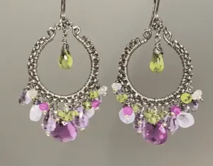 Multi Gemstone Chandelier Hoop Earrings - Lavender Violet