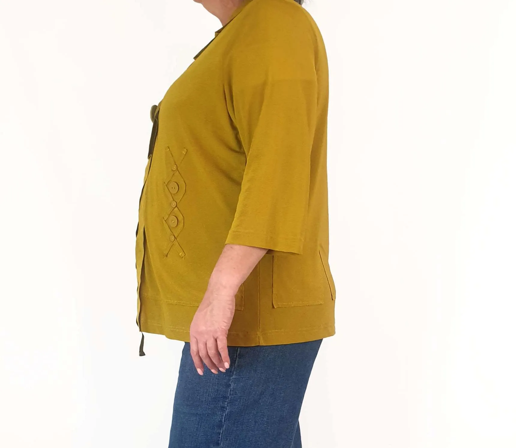 Mustard cardigan with front button and ribbon detail size L (best fits 16)