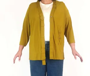 Mustard cardigan with front button and ribbon detail size L (best fits 16)