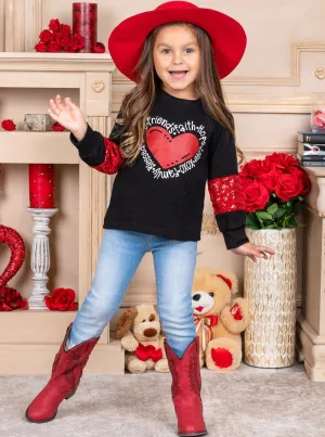 My Heart Sparkles Sequin Elbow Top