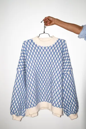 Nat Knit Sweater in White Blue