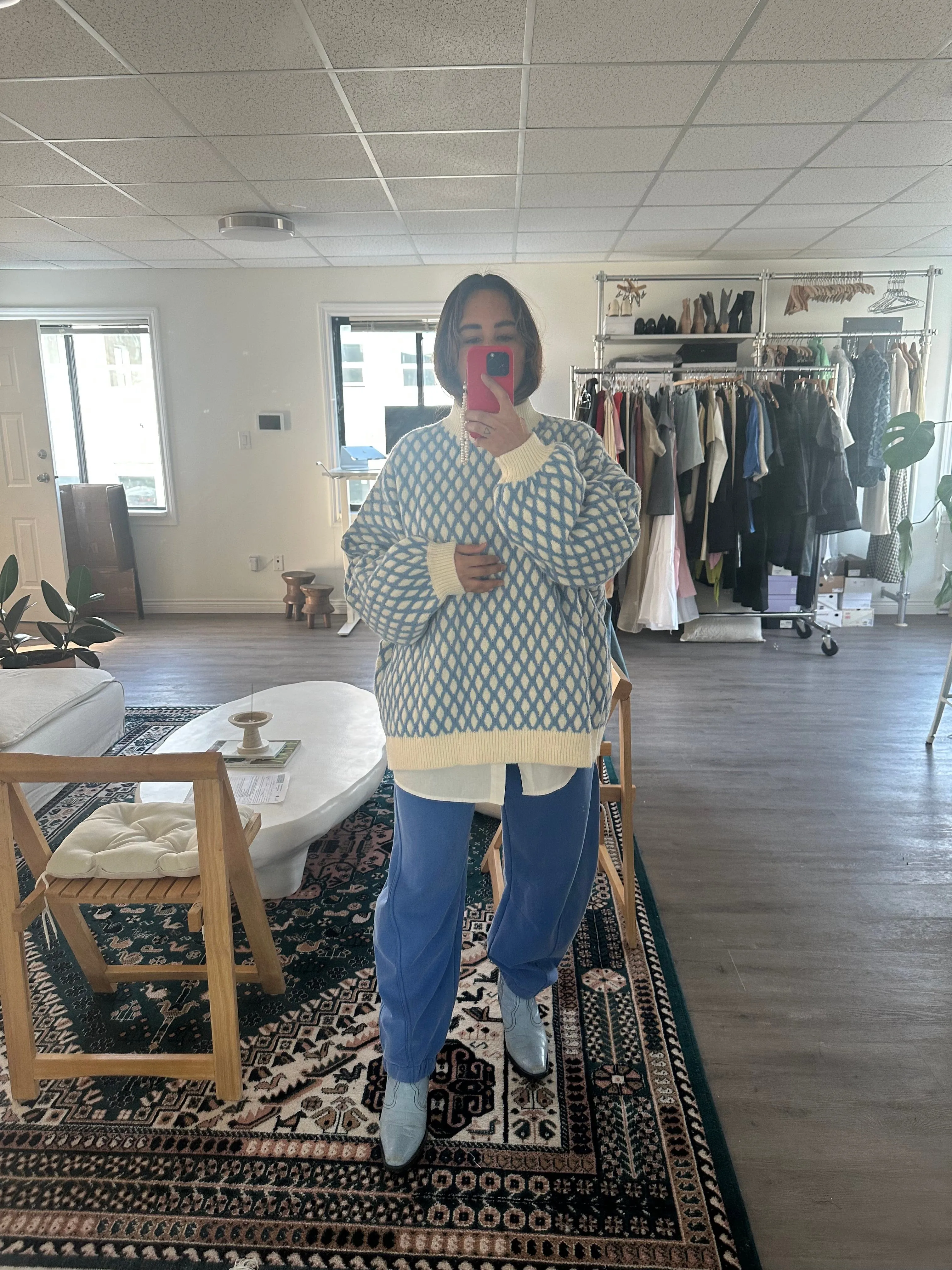 Nat Knit Sweater in White Blue