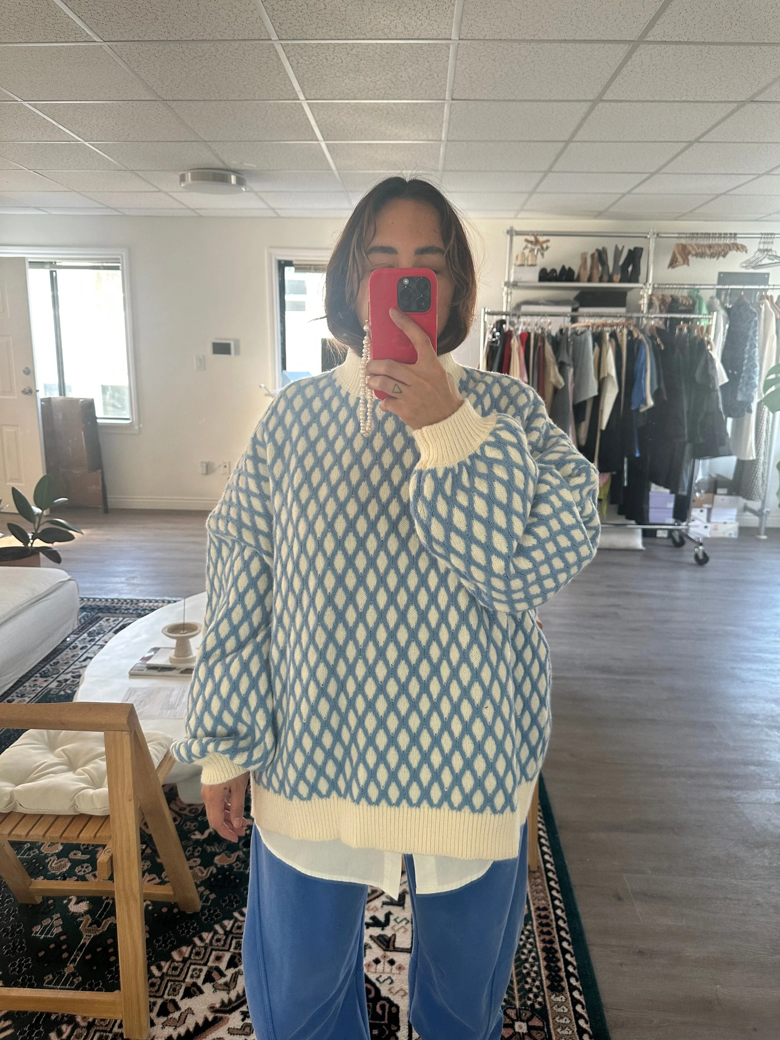 Nat Knit Sweater in White Blue