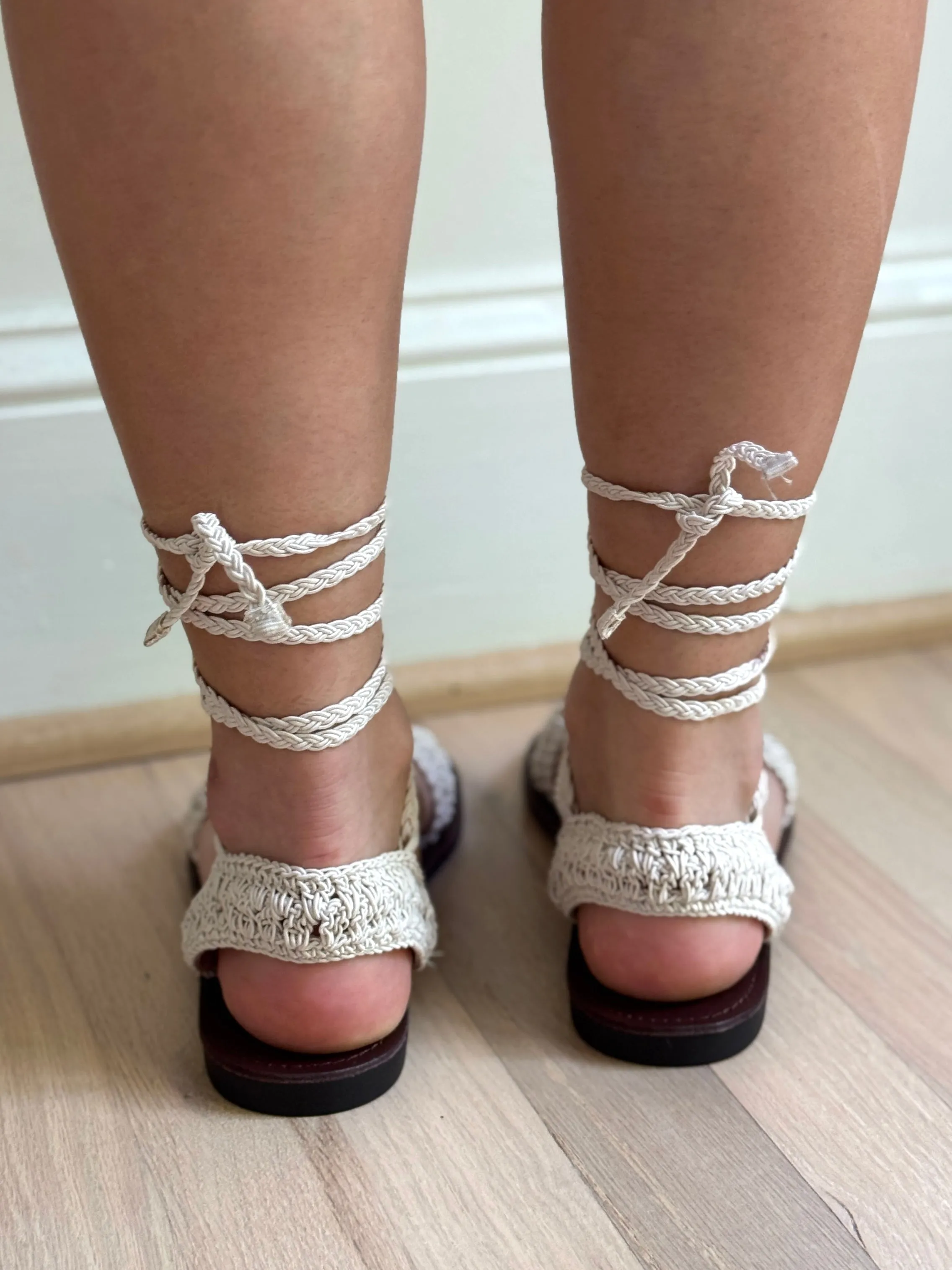Natural Crochet Ankle Wrap Up Sandal