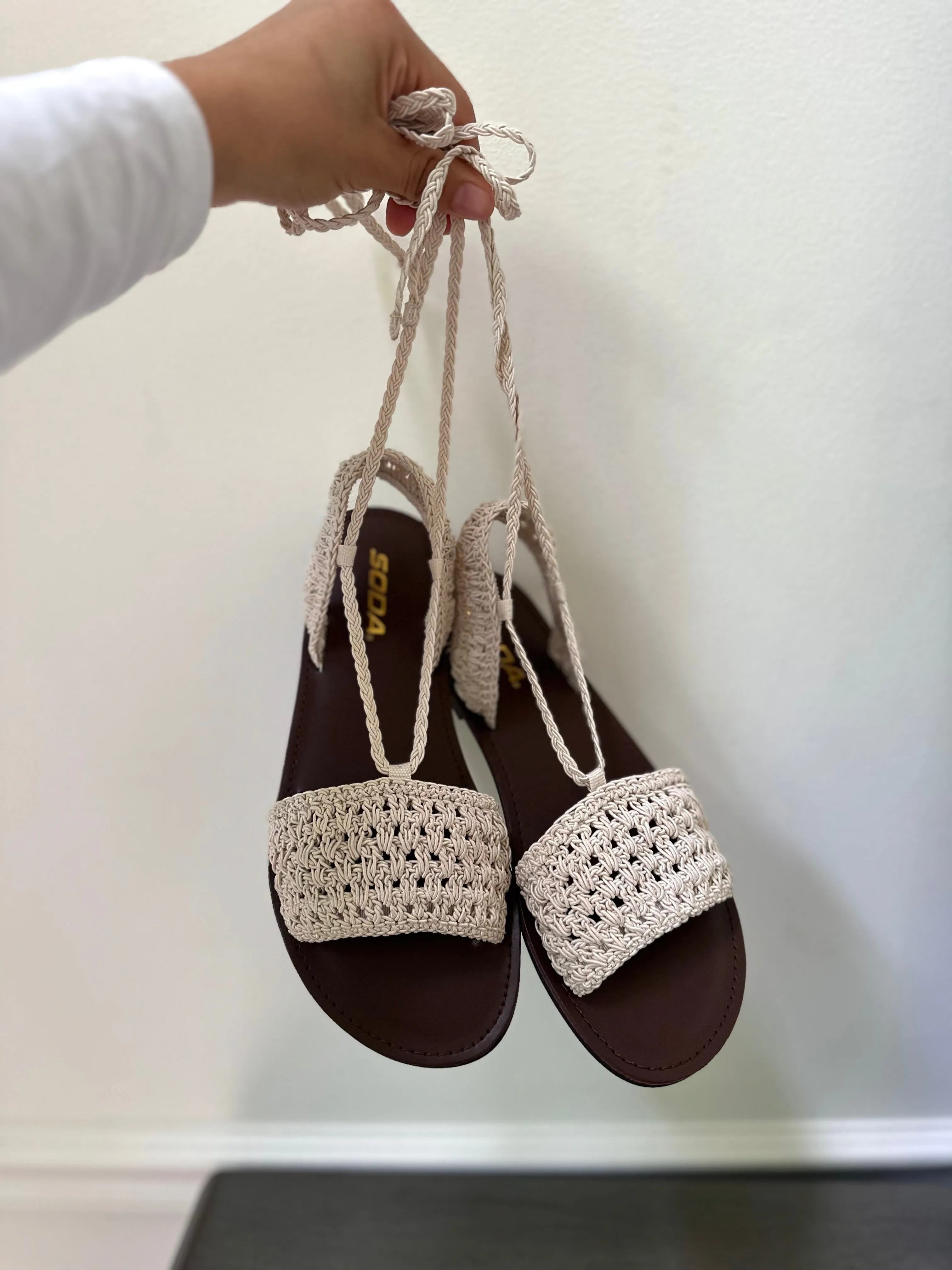 Natural Crochet Ankle Wrap Up Sandal
