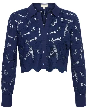 Navy Seychelle Lace Crop Blouse