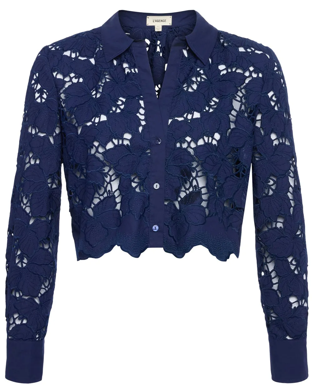 Navy Seychelle Lace Crop Blouse
