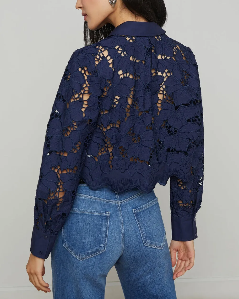 Navy Seychelle Lace Crop Blouse