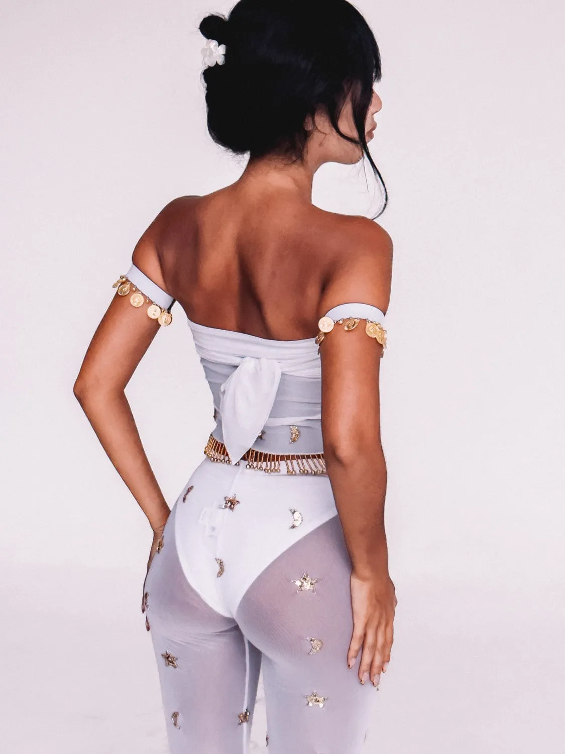 NEVADA SPARKLE STAR LEGGINGS - WHITE/GOLD