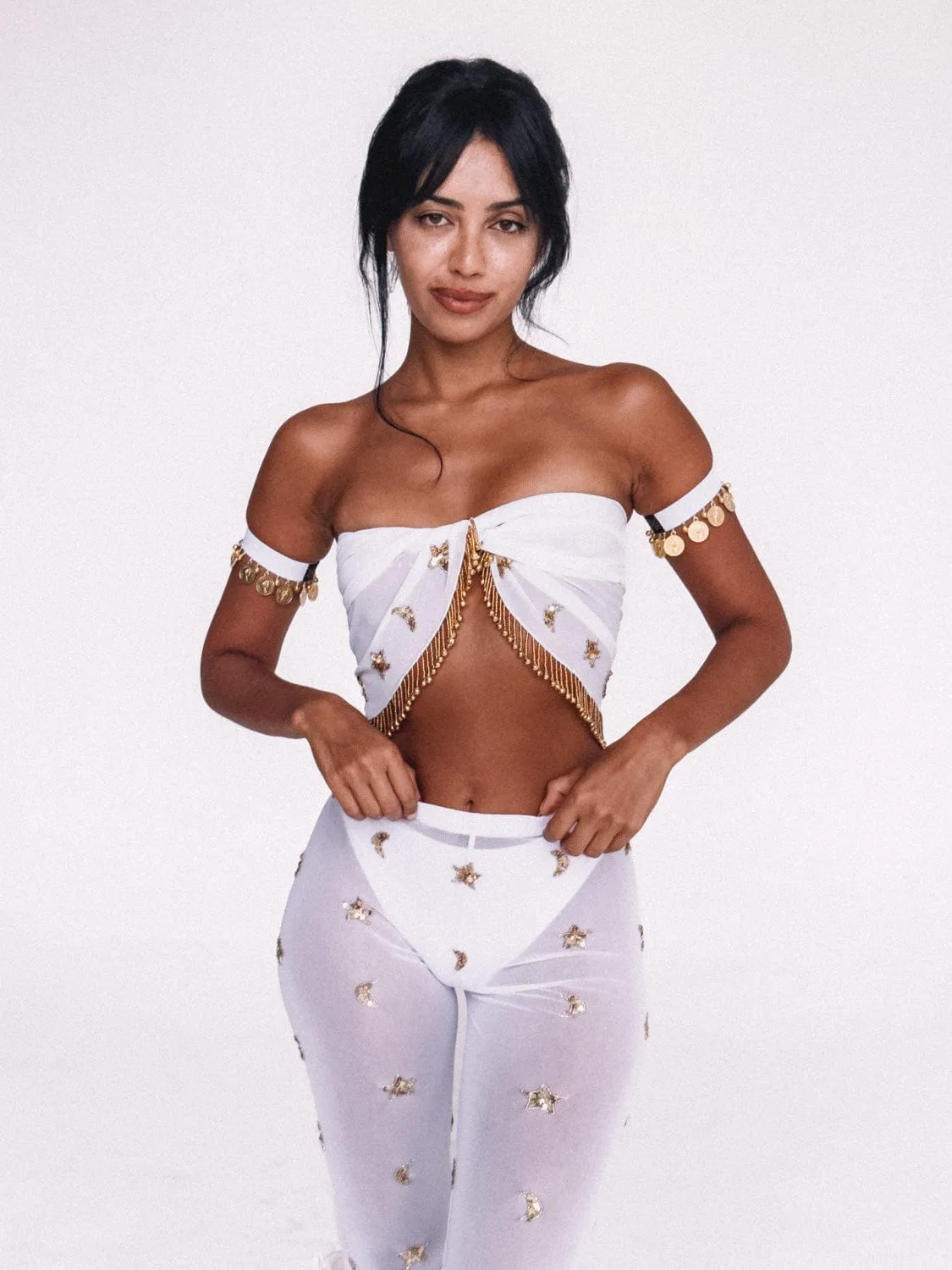 NEVADA SPARKLE STAR LEGGINGS - WHITE/GOLD