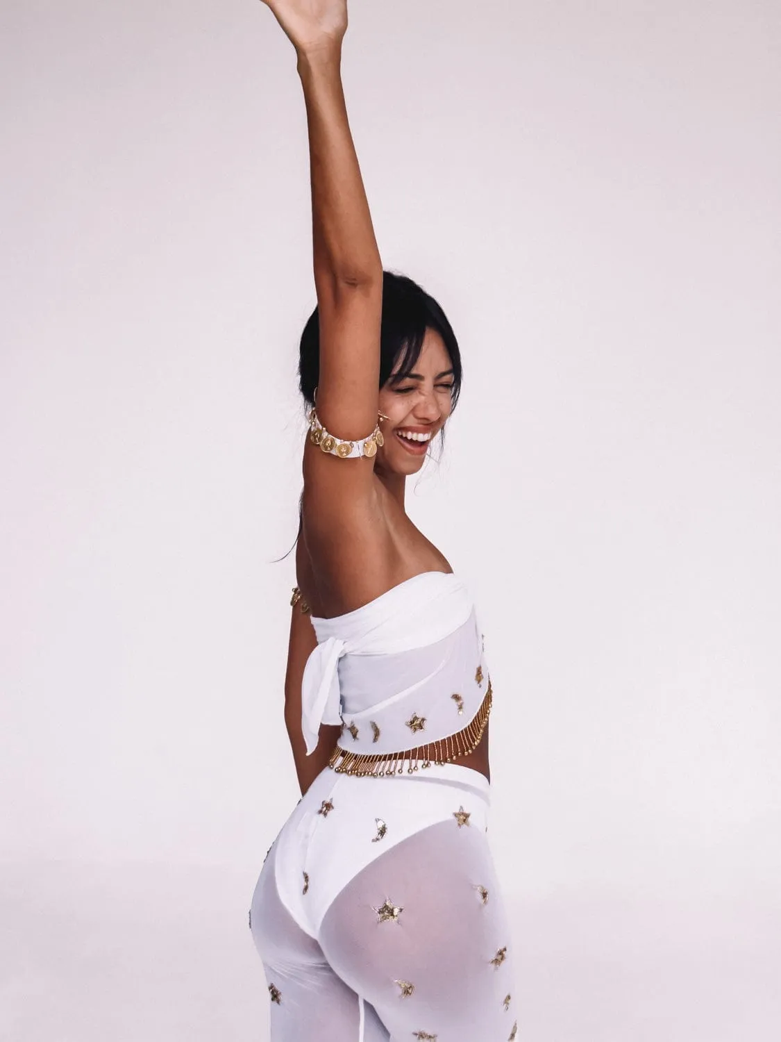NEVADA SPARKLE STAR LEGGINGS - WHITE/GOLD