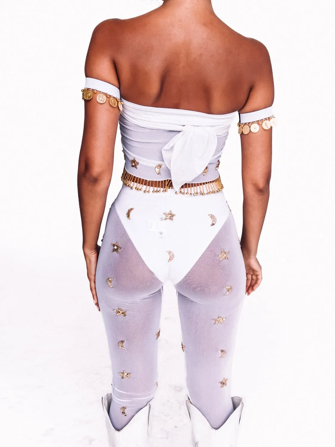 NEVADA SPARKLE STAR LEGGINGS - WHITE/GOLD