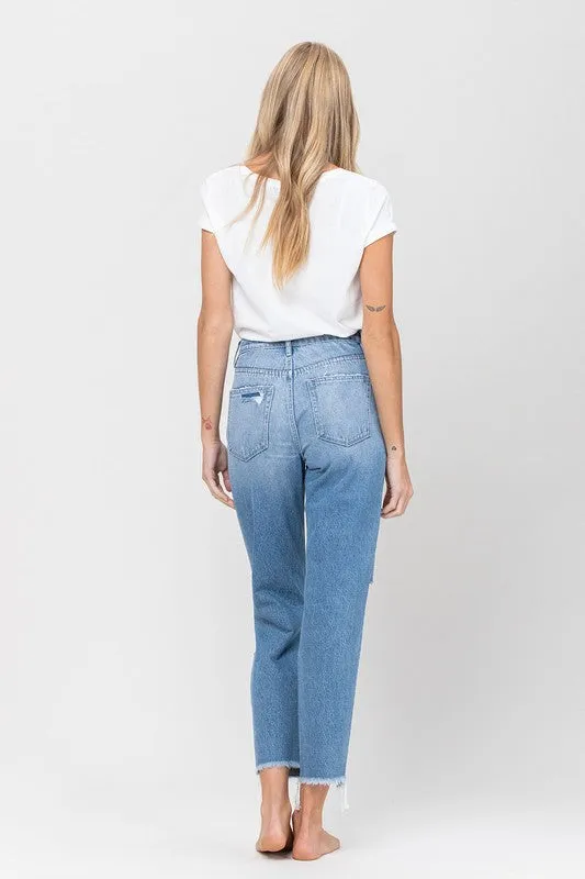 NEW! Distressed Raw Hem Mom Jeans