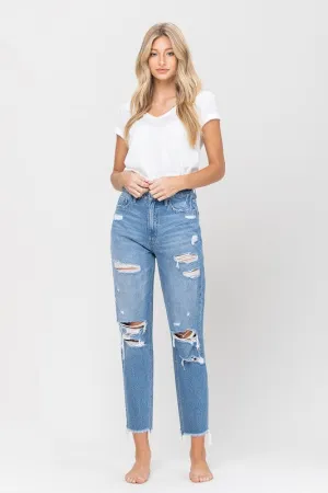 NEW! Distressed Raw Hem Mom Jeans