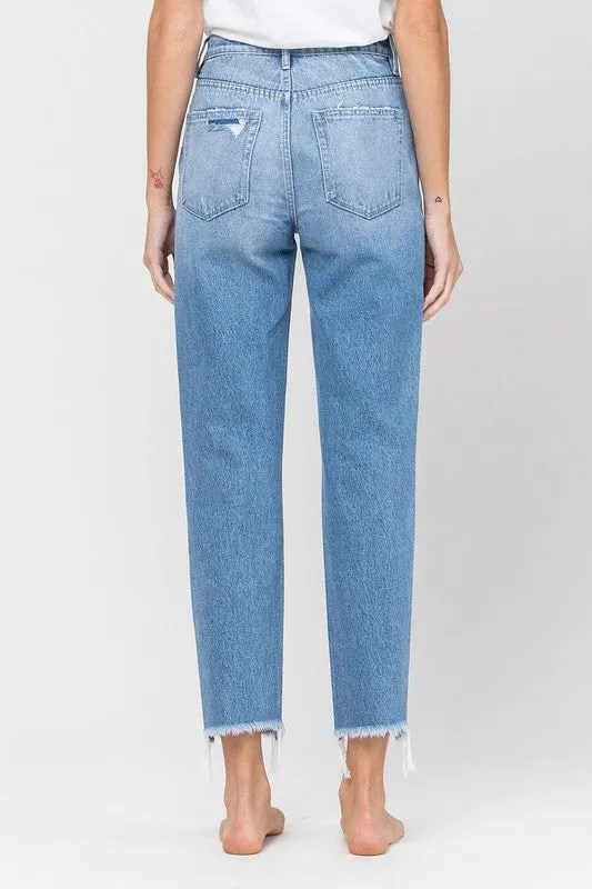 NEW! Distressed Raw Hem Mom Jeans