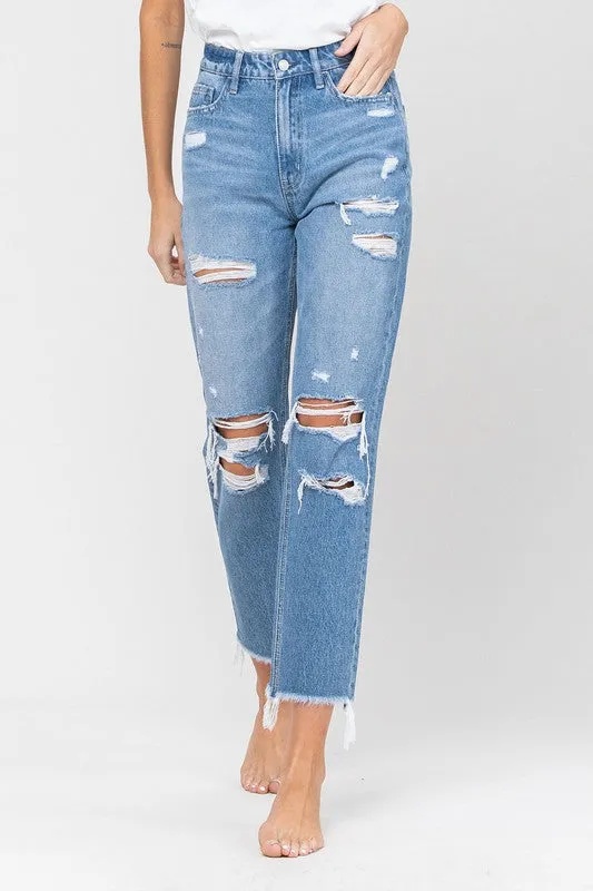 NEW! Distressed Raw Hem Mom Jeans
