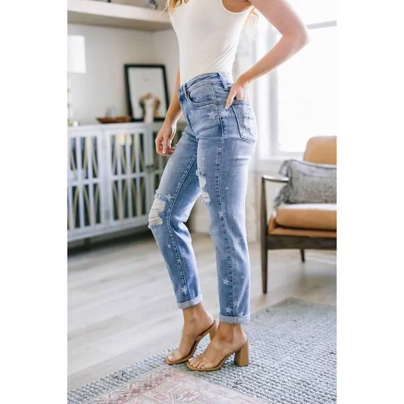 NEW JUDY BLUE star crossed boyfriend jeans in medium wash