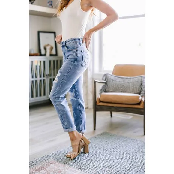 NEW JUDY BLUE star crossed boyfriend jeans in medium wash