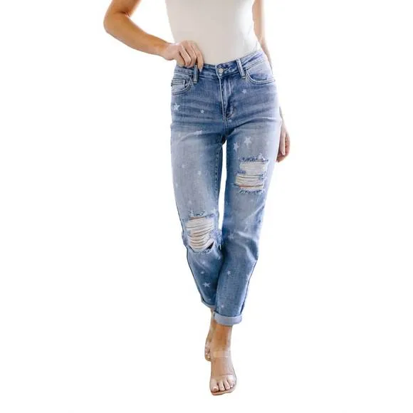 NEW JUDY BLUE star crossed boyfriend jeans in medium wash