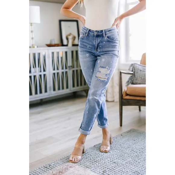 NEW JUDY BLUE star crossed boyfriend jeans in medium wash