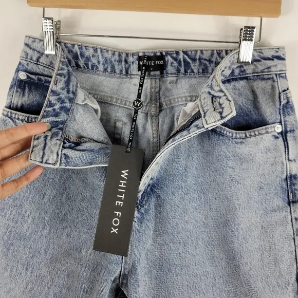 New White Fox Rock Your Body High Waist Straight Tapered Mom Jeans Mid Blue