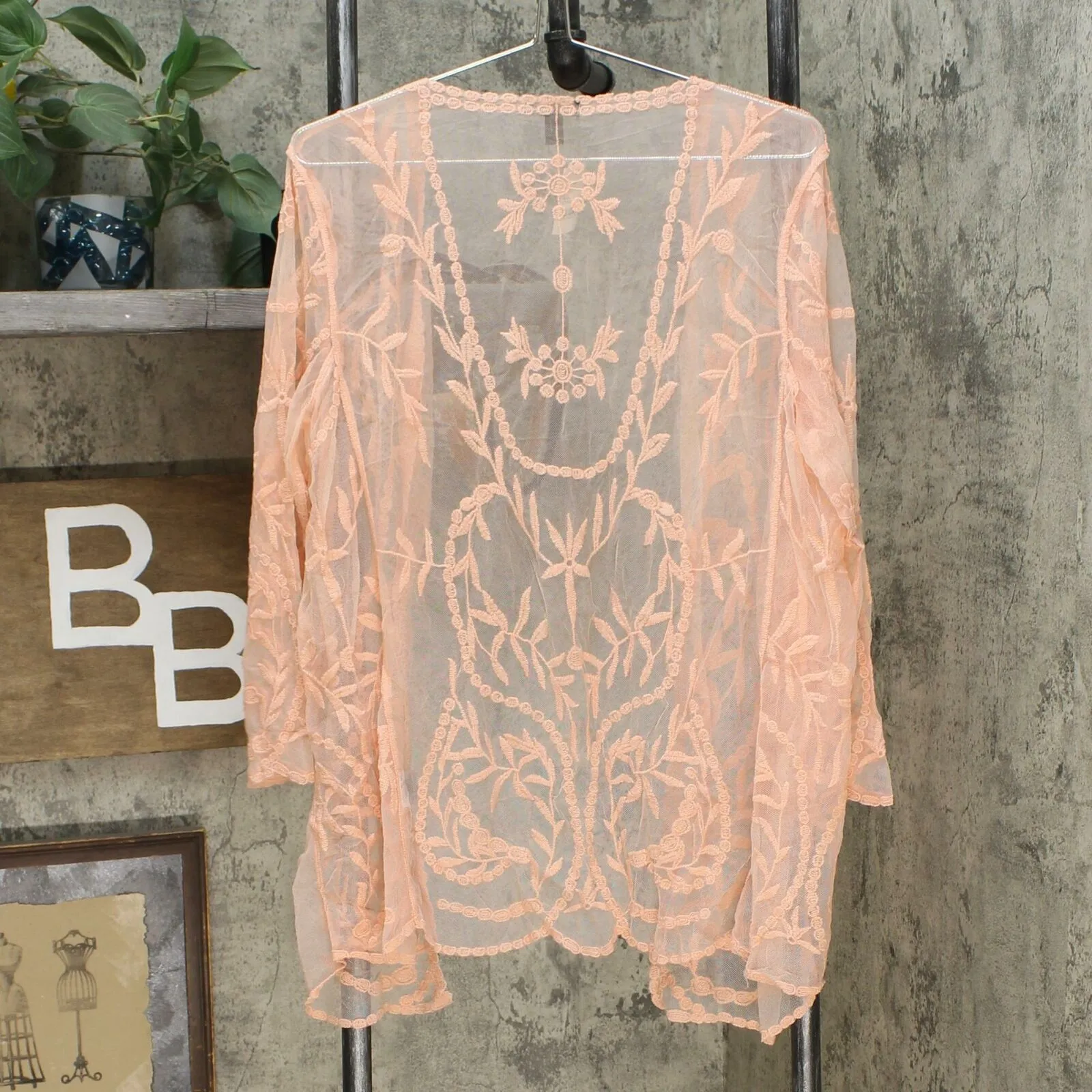 Nina Leonard Women's 3/4-Sleeve Embroidered Mesh Topper Jacket
