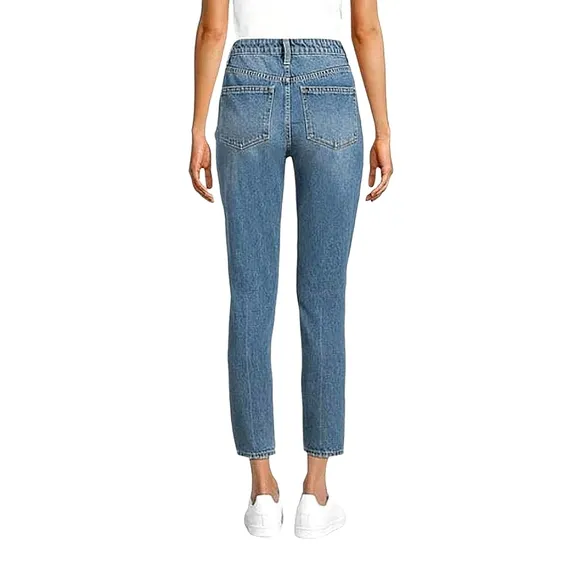 No Boundaries Medium Enzyme Juniors' Mom Jeans with NY 93 Denim Crew Patchwork