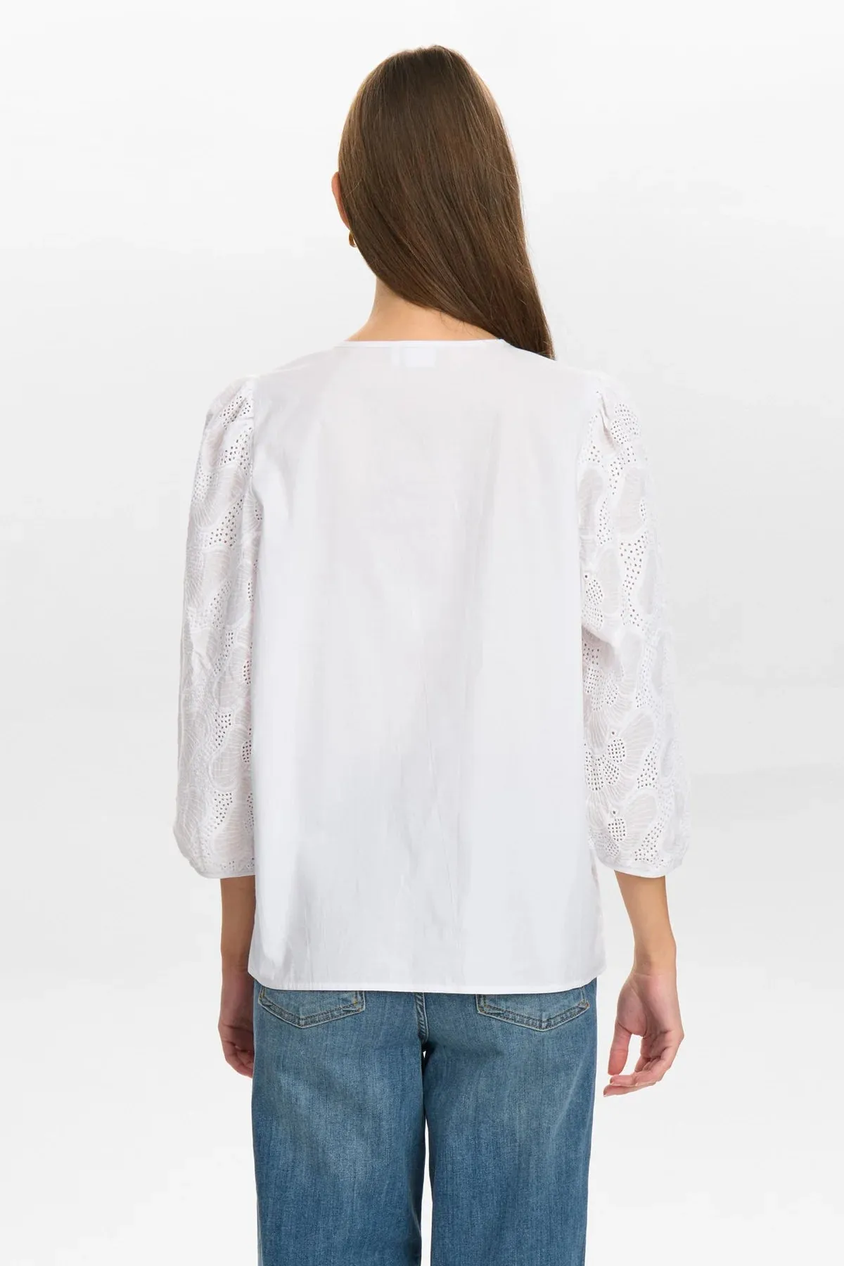 Numph Nuhensley Round Neck Blouse With Broderie Sleeve