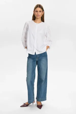 Numph Nuhensley Round Neck Blouse With Broderie Sleeve